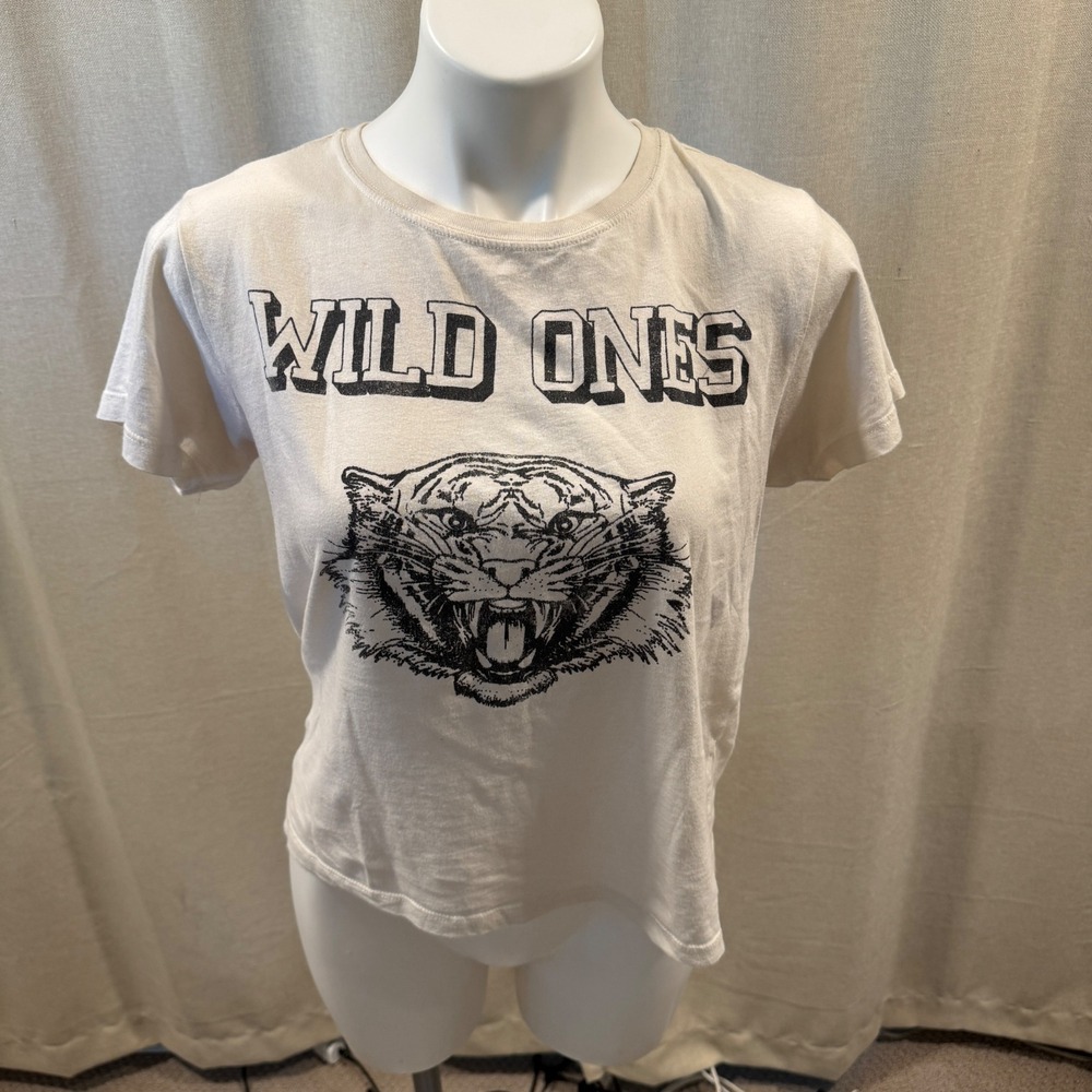 Modish Rebel Wild Ones Tiger Graphic T-Shirt Womens Medium Cream‎